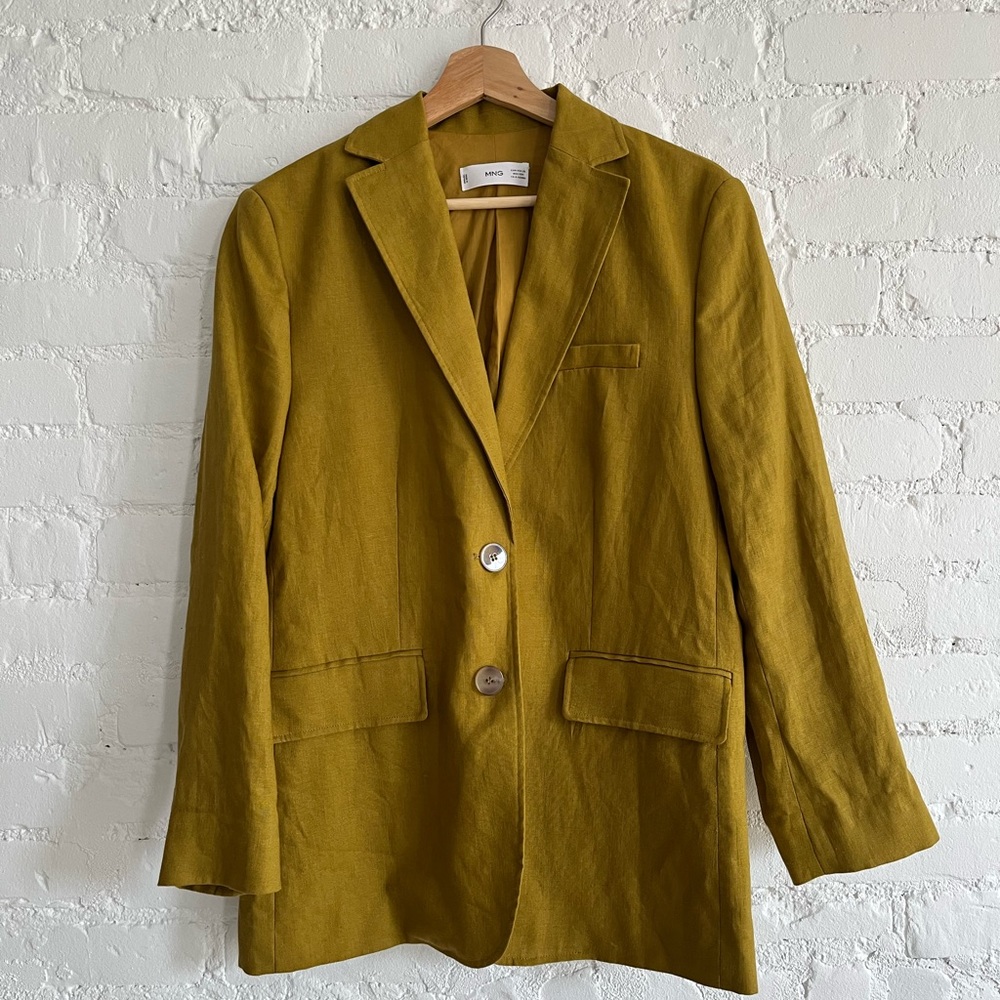 Mango linen blazer in ochre
